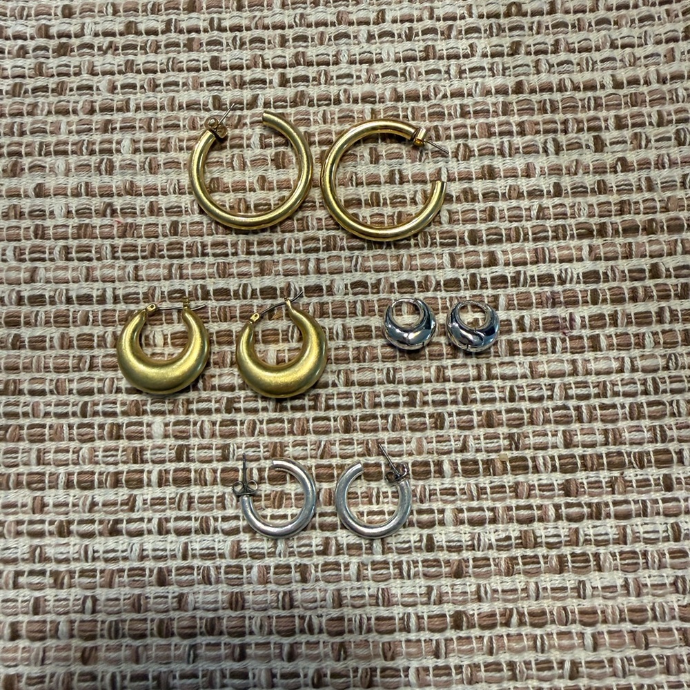 Set of Madewell Gold and Silver Hoop Earrings